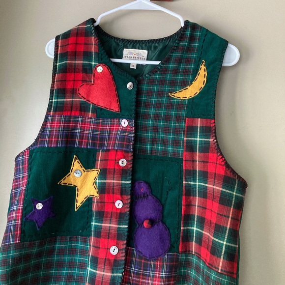 Vintage Susan Bristol Green & Red Patchwork Vest S - Picture 3 of 7